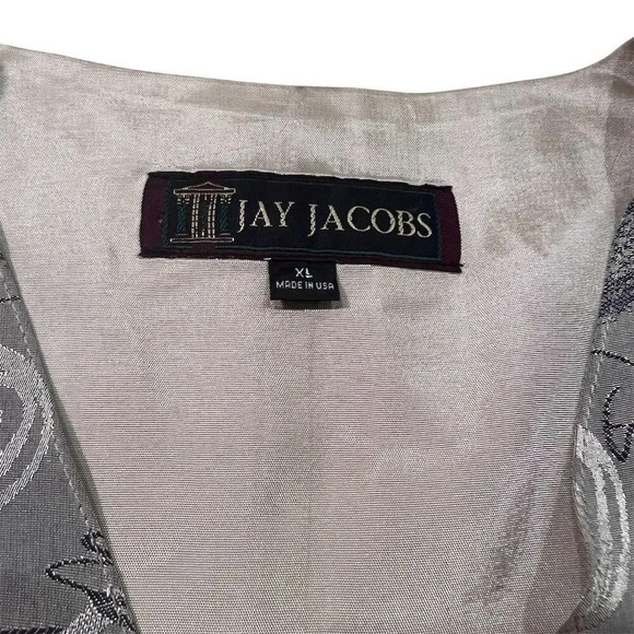 Unisex Silver Geometric Formal Vintage Silk Vest XL V-Neck Button Closure - Picture 9 of 9